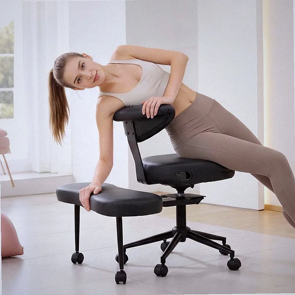 Cross-Legged Meditation Office Chair with Lumbar Support, 360° Swivel & Wheels