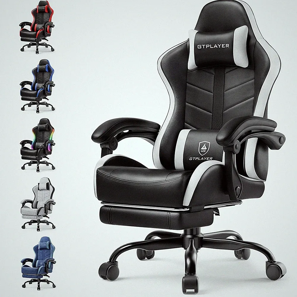 Gaming Chair for Adults, Ergonomic Computer Gaming Chair with Footrest, Heigh...