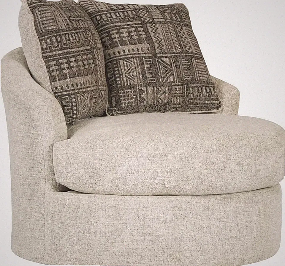 Soletren Off-White Chenille 360-Degree Swivel Accent Chair for Modern Spaces