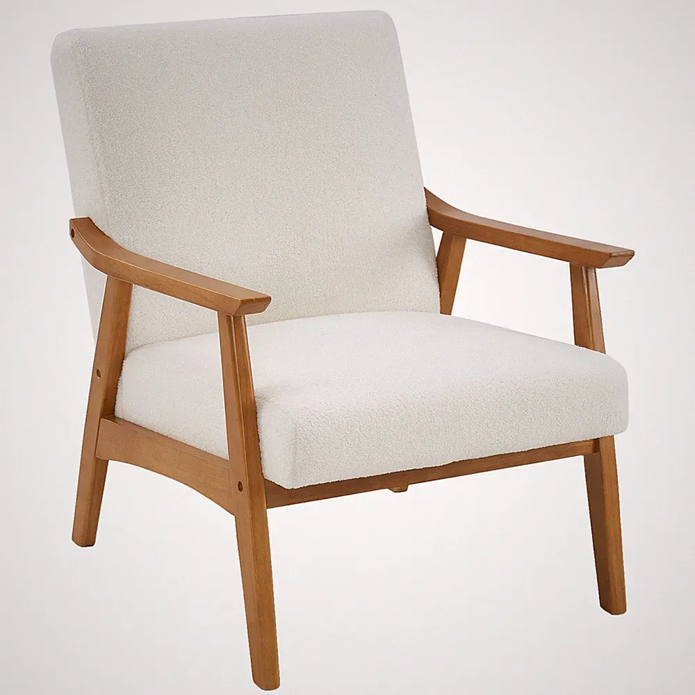 Solid Wood Armrest Teddy Velvet Simple Single Indoor Lounge Chair Backrest 33in