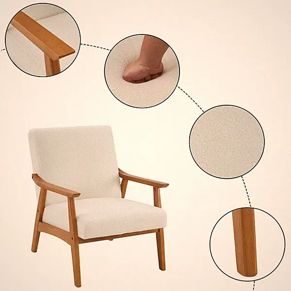 Wooden Leg Leisure Chair with Handrails & Cushions, Suitable for Living Room